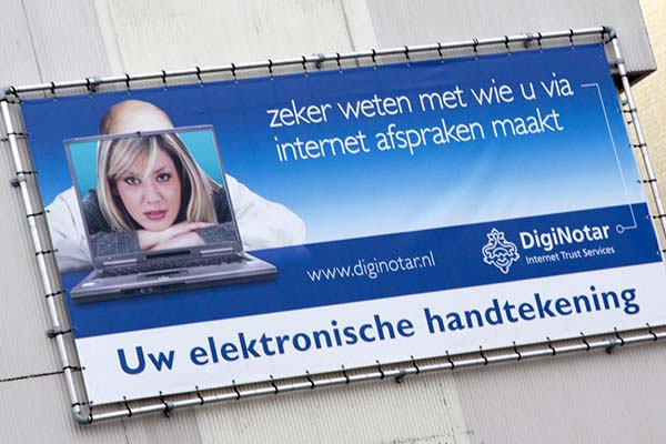 DigiNotar billboard before bankruptcy after man-in-the-middle attacks