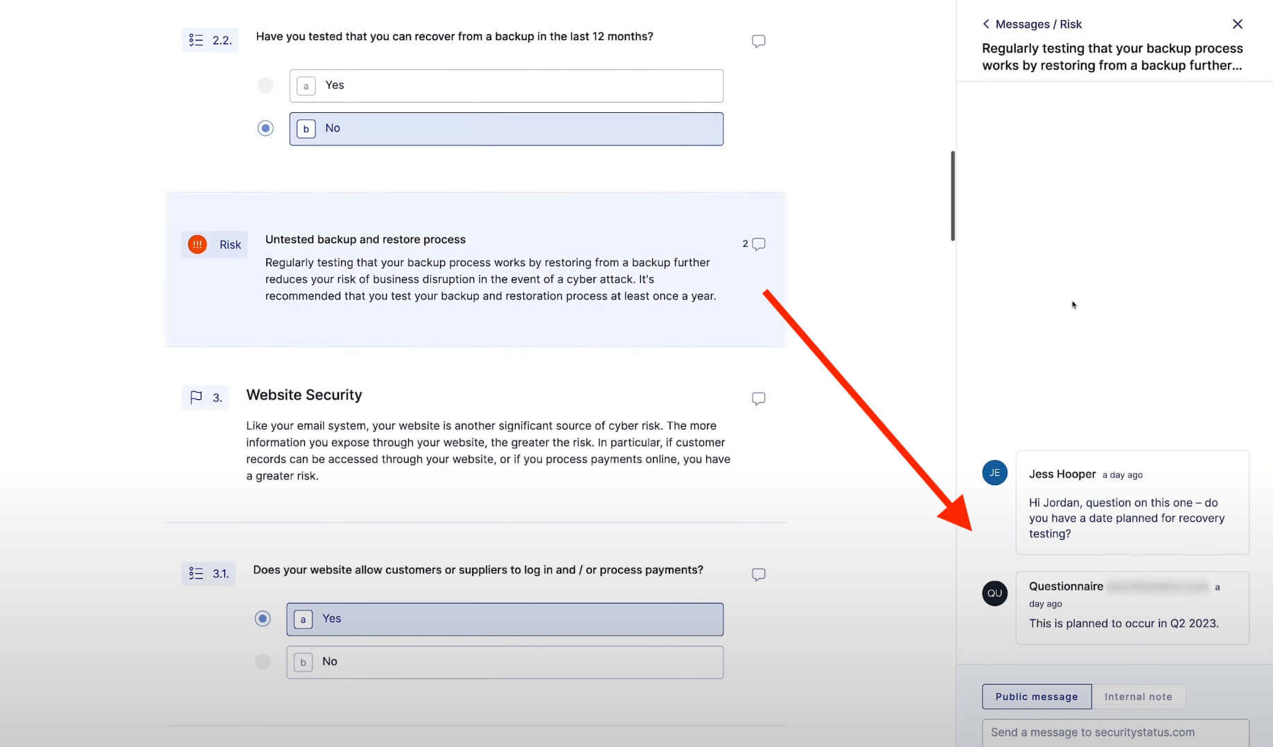 UpGuard's in-line correspondance feature.