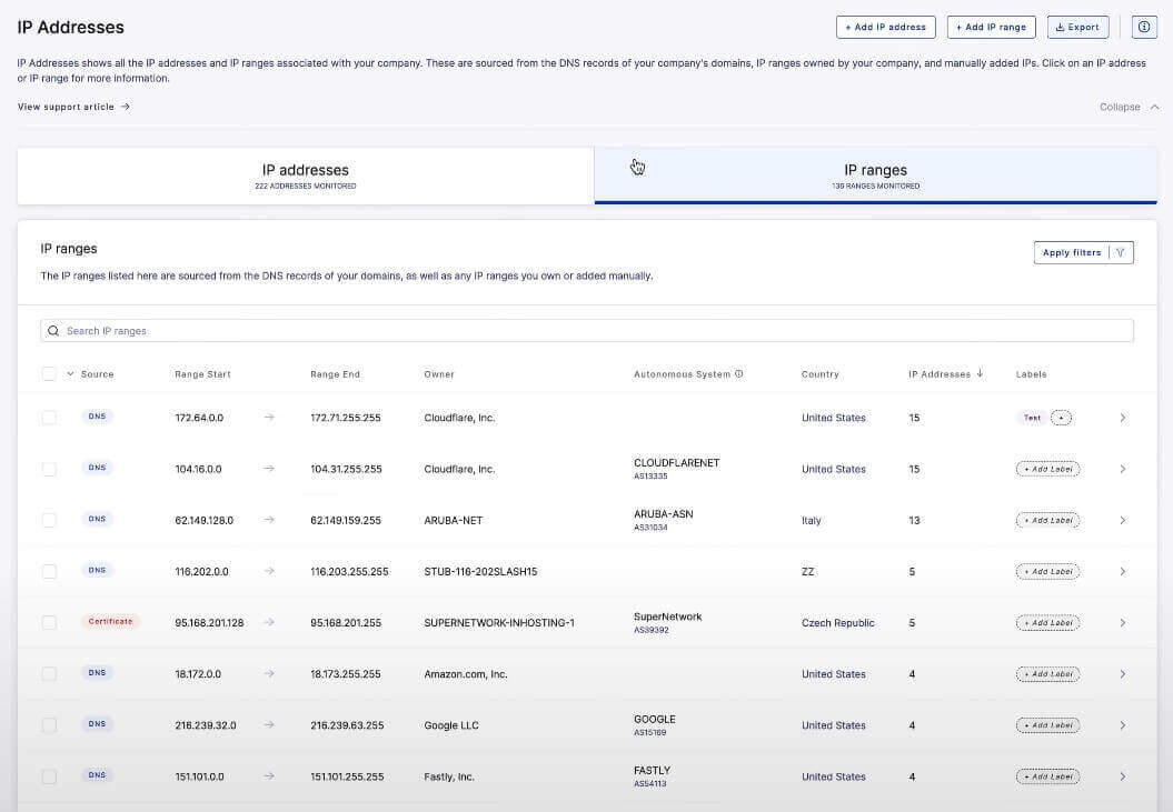 Web-facing asset discovery on the UpGuard platform.
