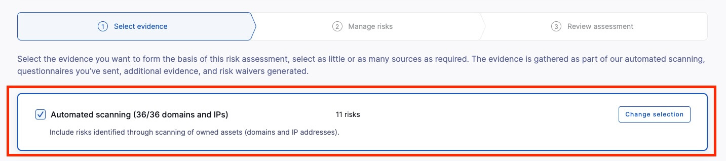 Evidence selection phase in the vendor risk assessment workflow