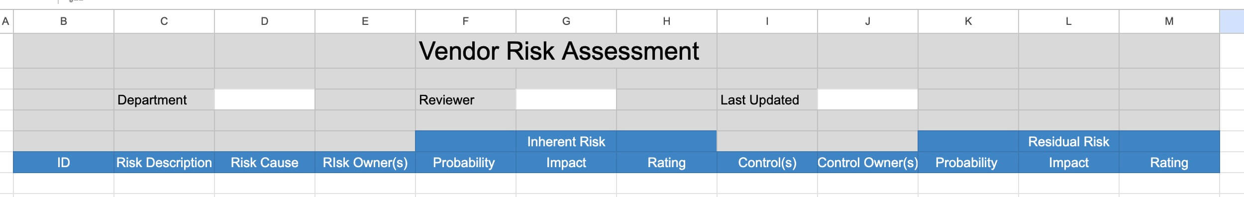 vendor risk assessment matrix header