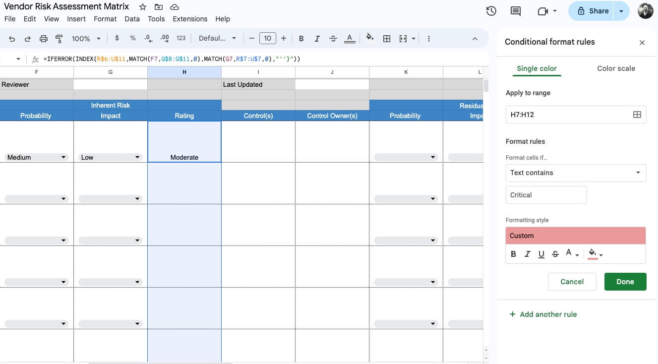 VRM assessment matrix template