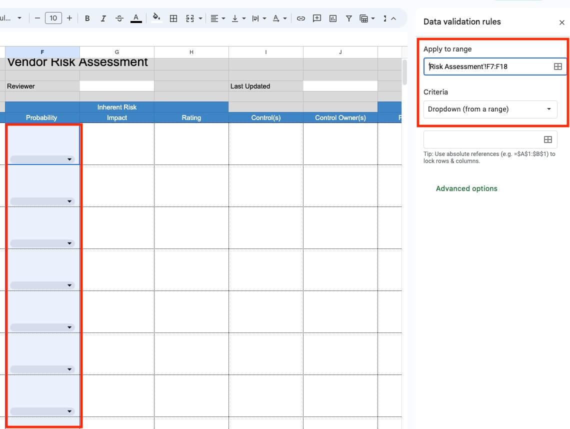 VRM assessment matrix template