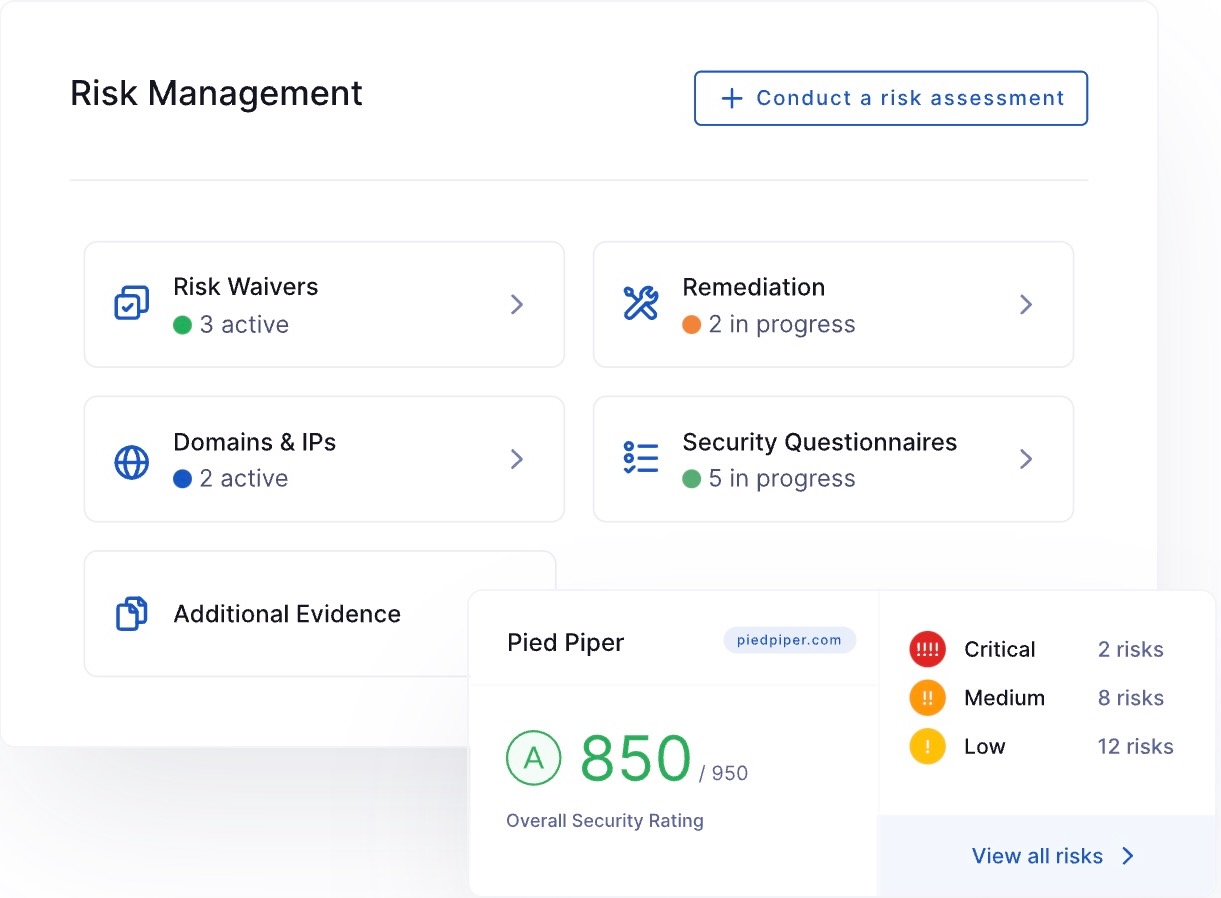 A product image of UpGuard Vendor Risk displaying risks across a customer's supply chain