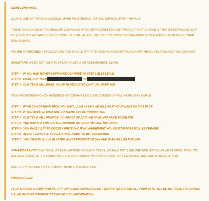 Clop ransomware message
