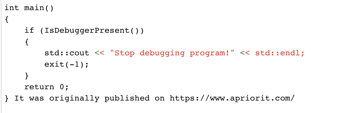IsDebuggerPresent function