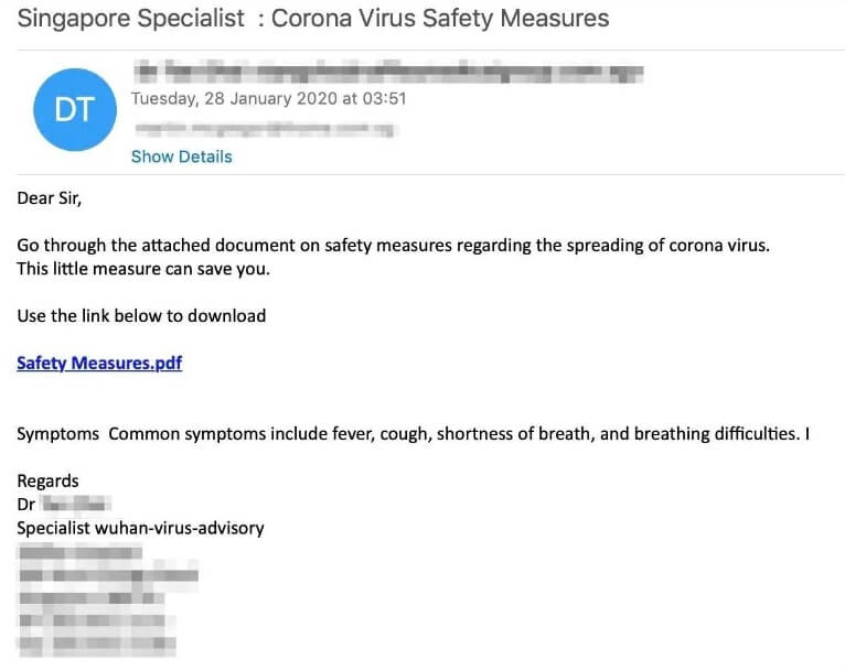 COVID-19 themed phishing email - Source: norton.com