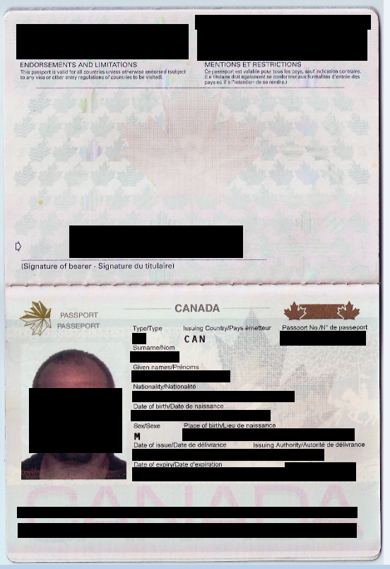 Redacted screenshot of a passport scan contained in the Level One data set.
