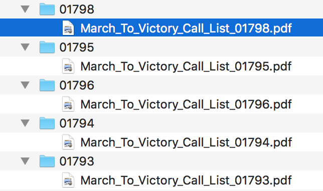 Screenshot of some the Call List files exposed in the TPPCF S3 bucket.
