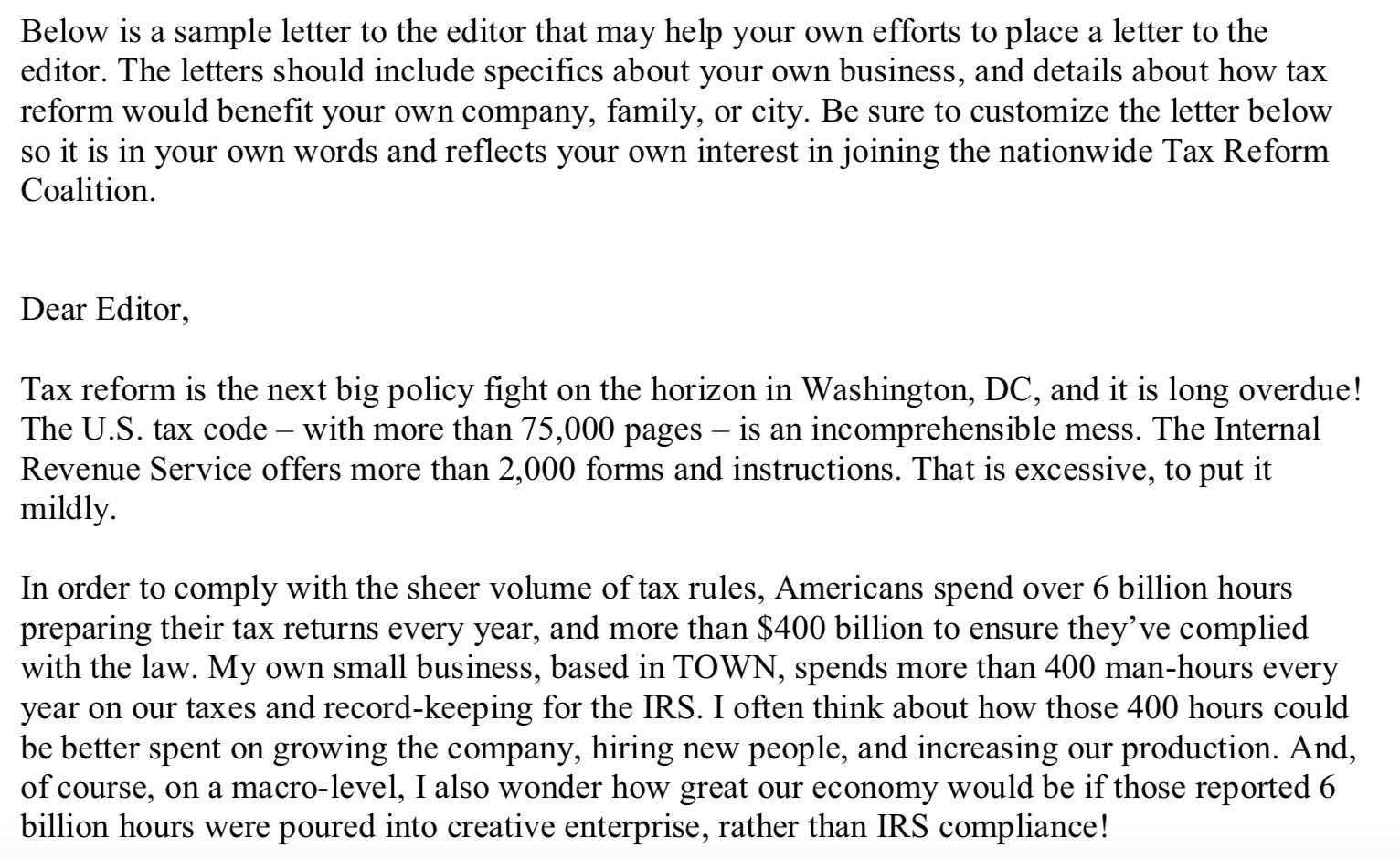 Screenshot of a TPPCF Letter to the Editor Script