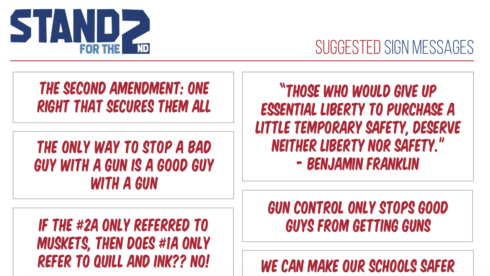 Screenshot of TPPCF suggested sign messages for their “Stand for the Second” initiative.