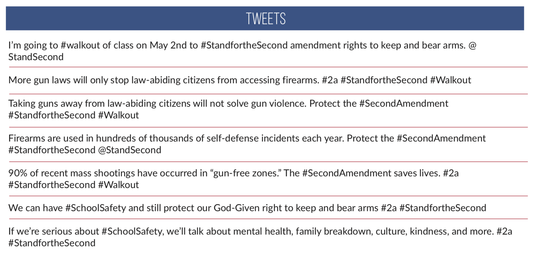 Screenshot of TPPCF suggested tweets for their “Stand for the Second” initiative.