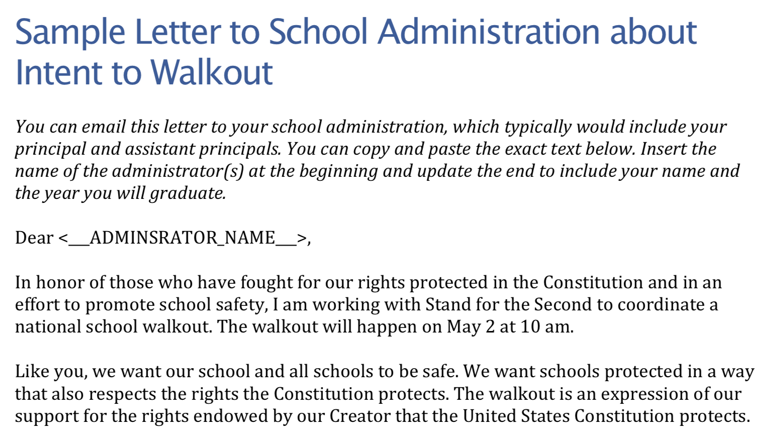 Screenshot of TPPCF Sample Letter to support the “Stand for the Second” initiative.