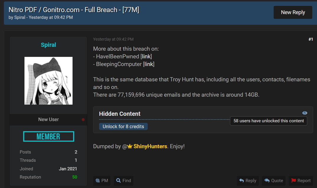 nitro pdf data dump on hacker forum
