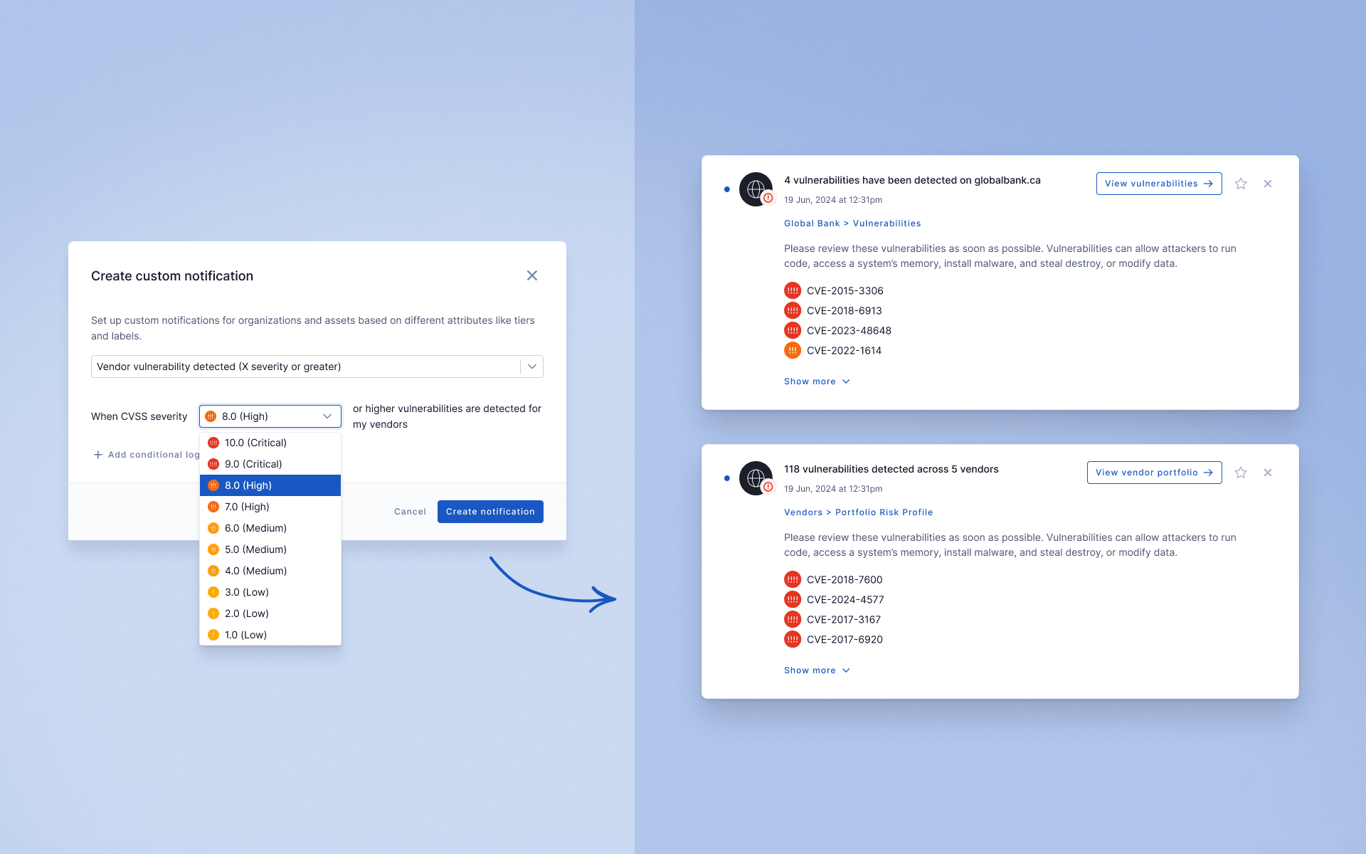 Configure vulnerability notifications by CVSS severity