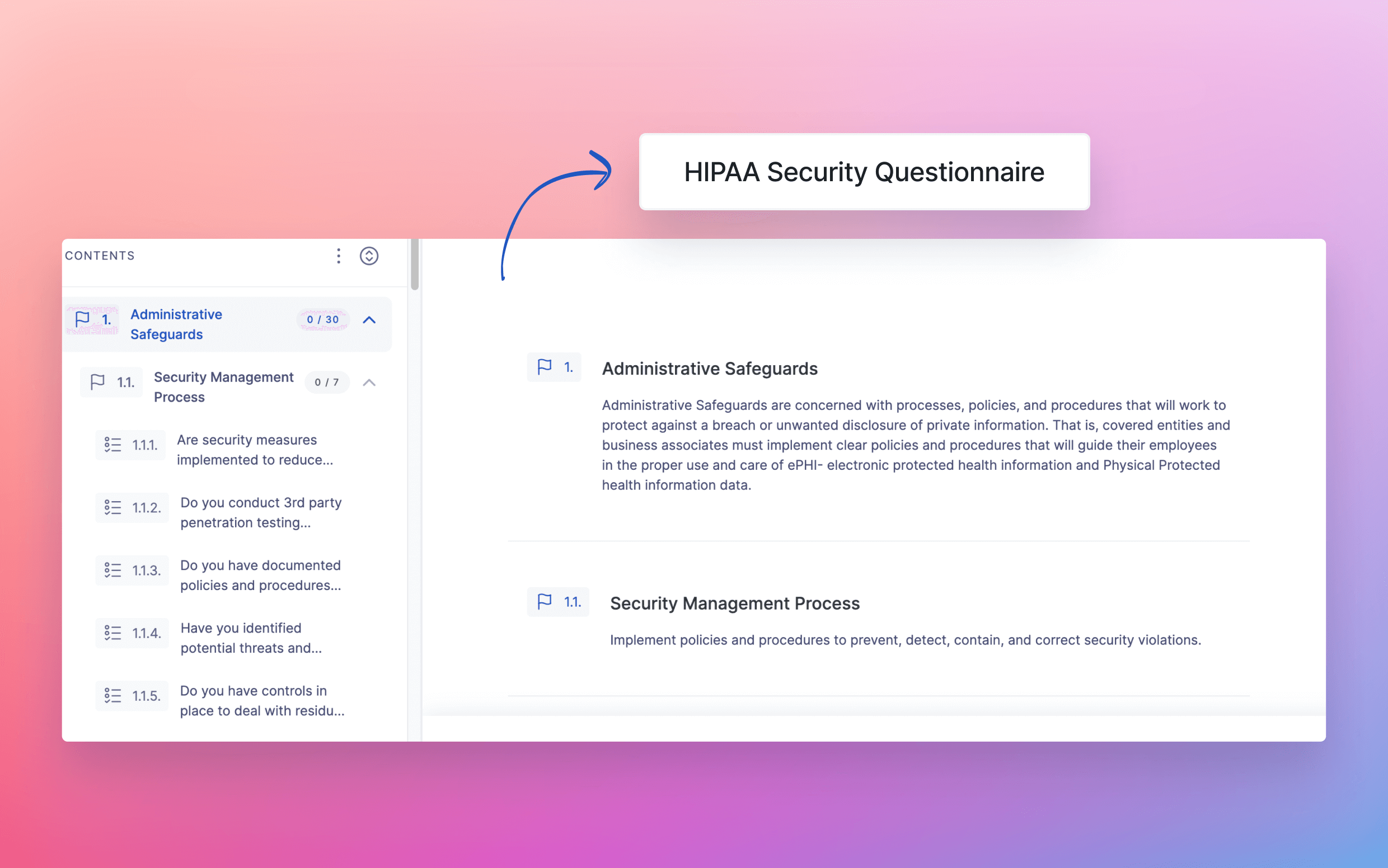 HIPAA security questionnaire on the UpGuard platform