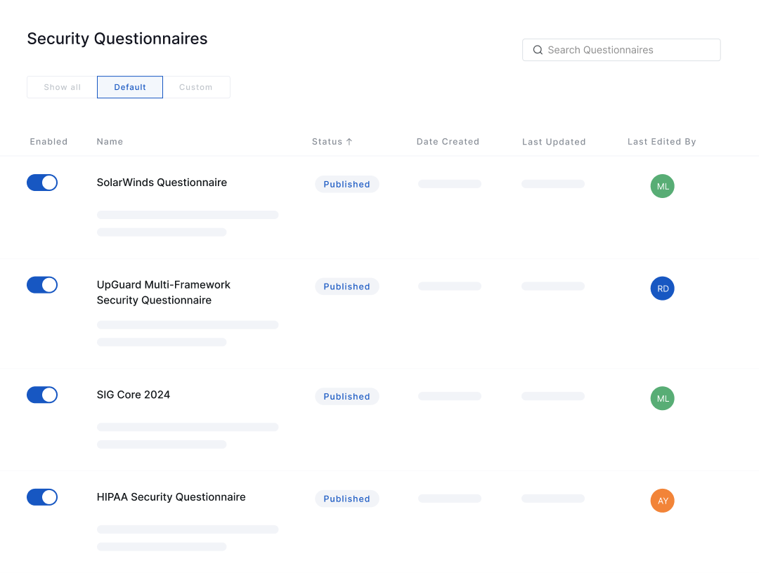 Security Questionnaires Screenshot