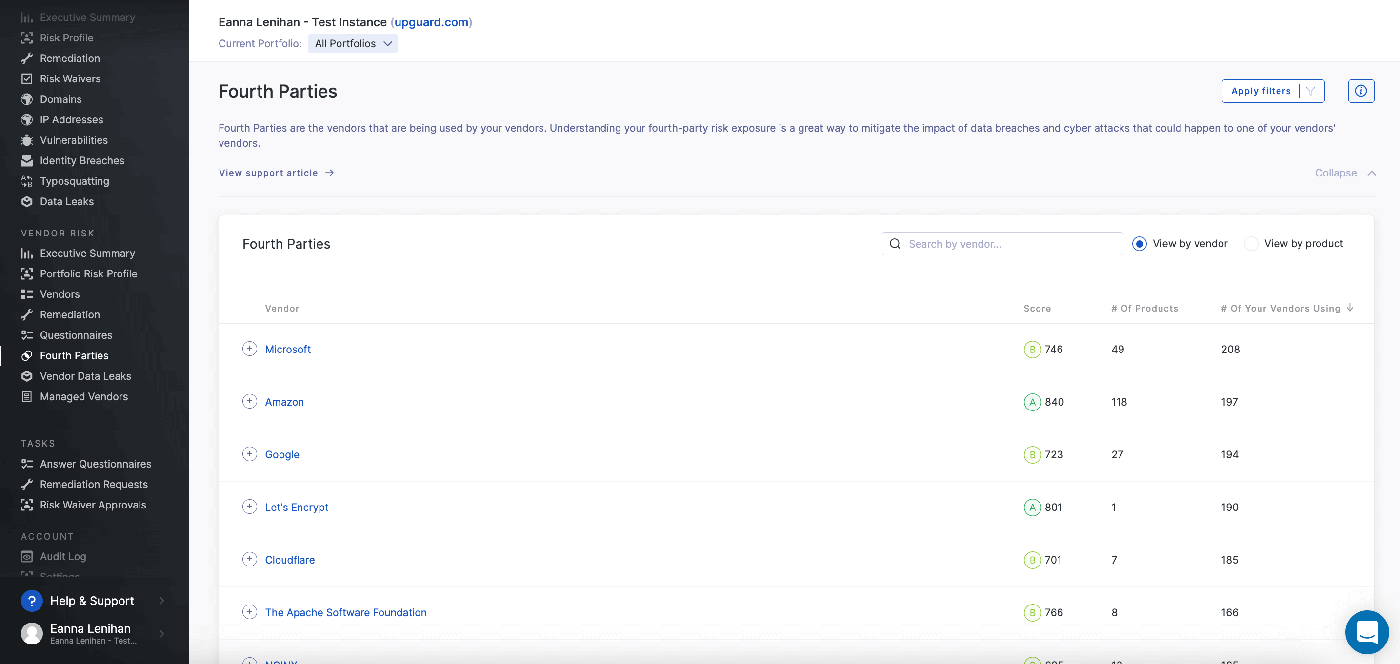 Automatic fouth-party vendor detection on the UpGuard platform