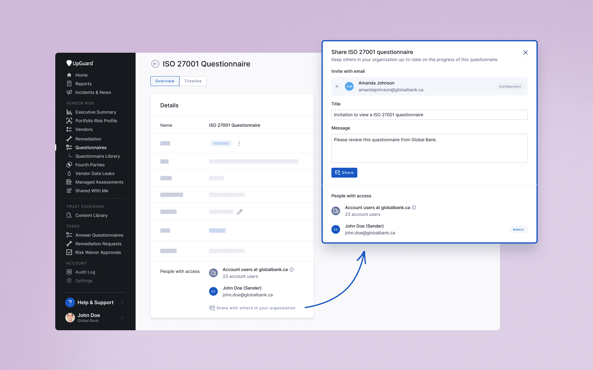 Invite colleagues to collaborate on security questionnaires