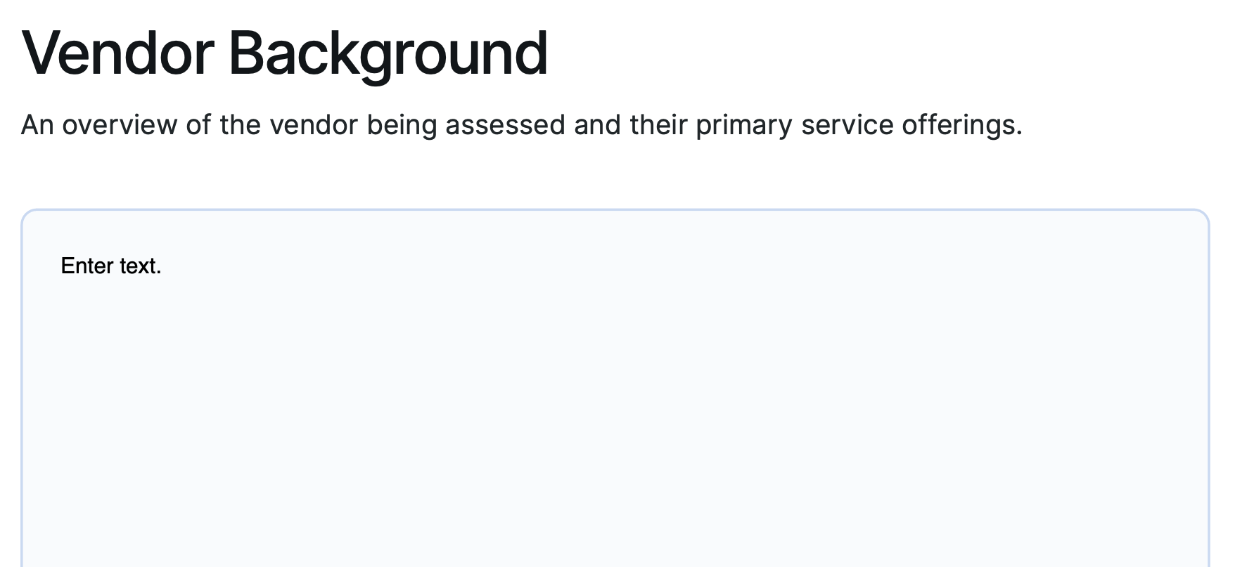 Vendor background section of an ISO 27001 risk assessment template.