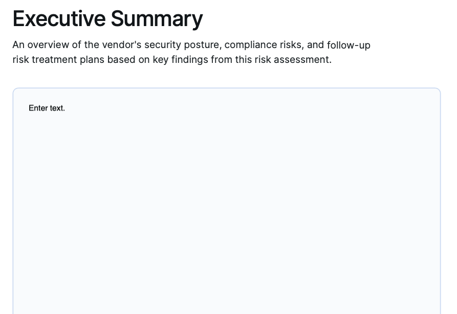 Executive summary section of a NIST 800-53 risk assessment template.