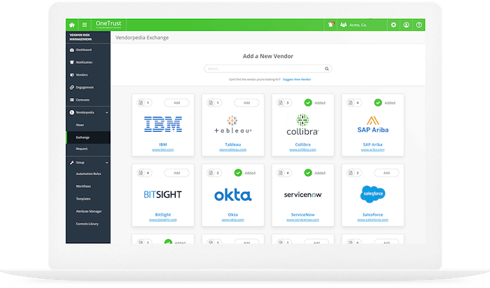 OneTrust Vendorpedia UI