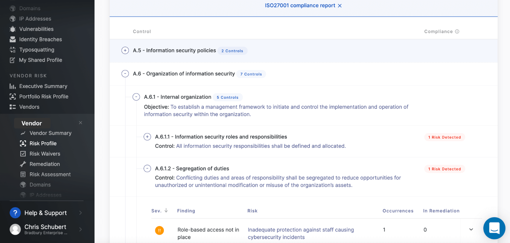 UpGuard’s Compliance Reporting identifies compliance gaps from questionnaire responses