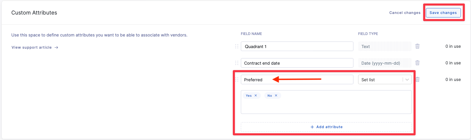 Custom Vendor Attributes feature on the UpGuard platform