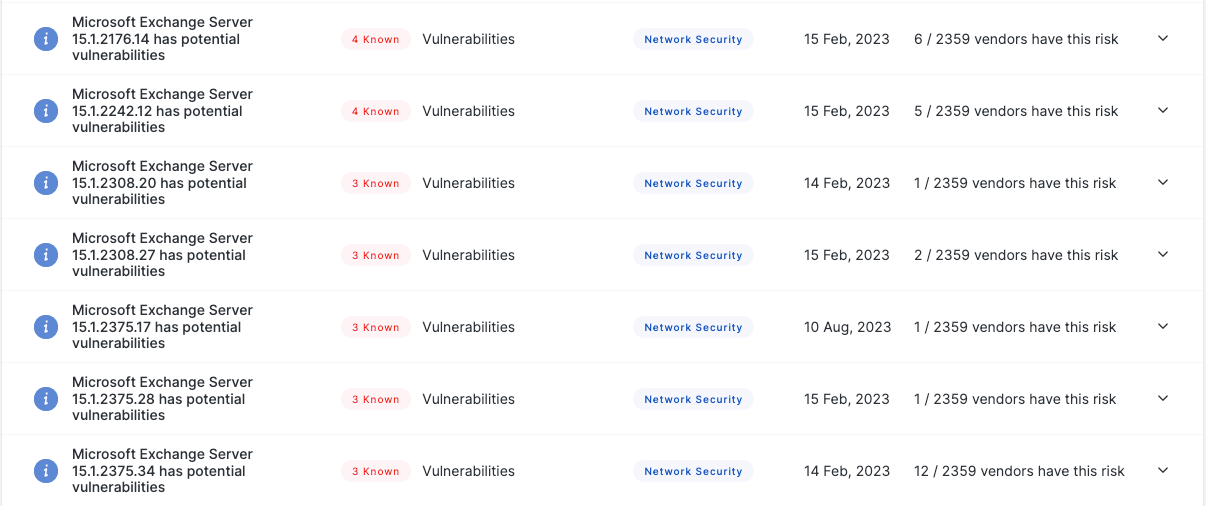 Screencapture of the Microsoft Exchange Server vulnerability finding in UpGuard Vendor Risk