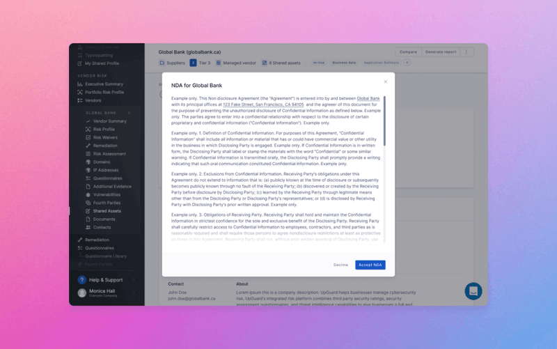 UpGuard Shared Profile with NDA protection
