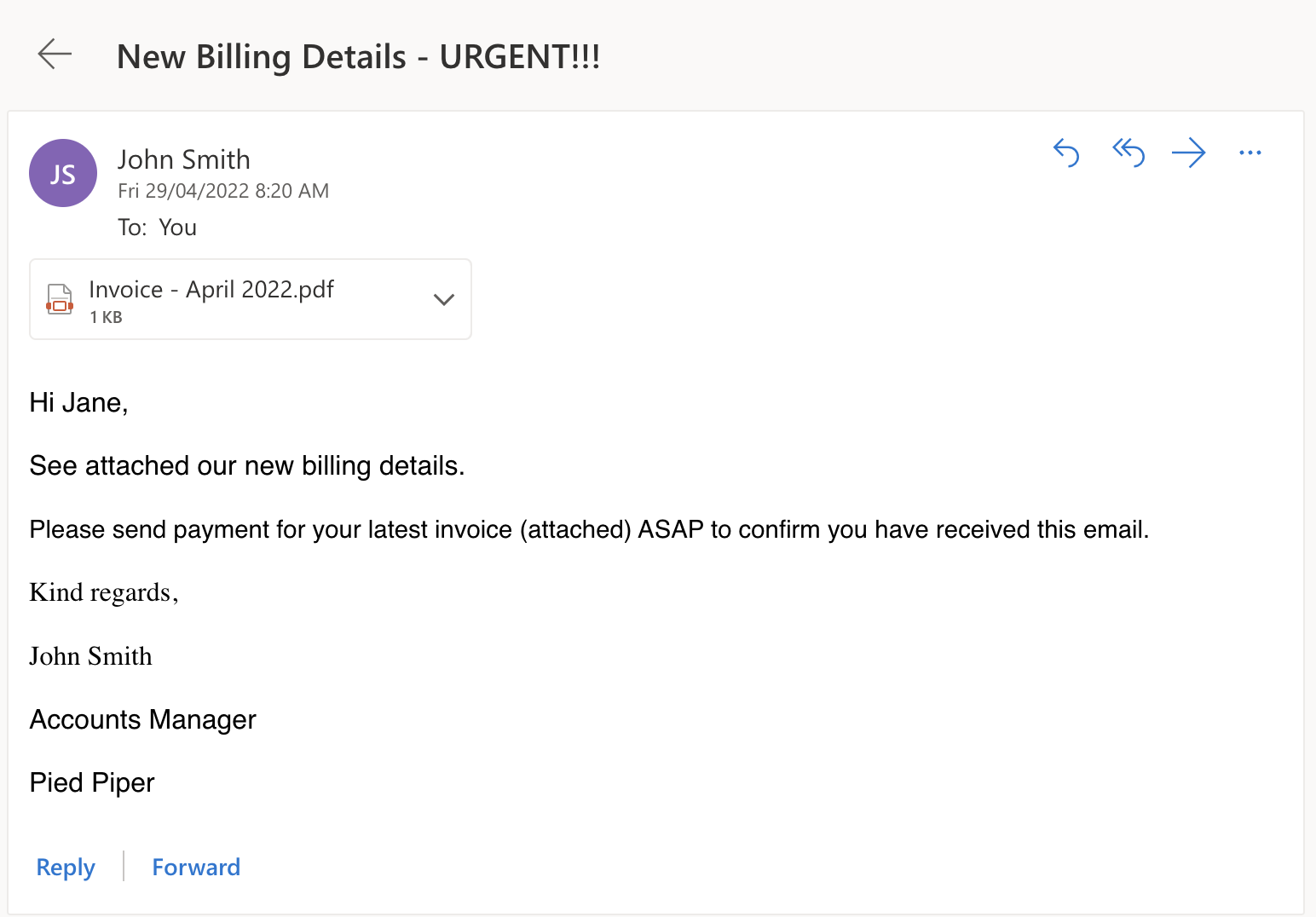 An example of a spear phishing email