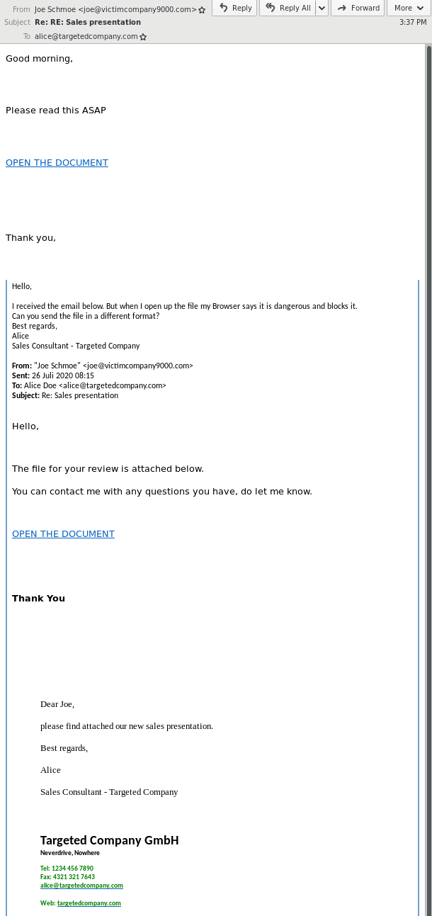 Example of a conversation thread hijacking - Source: hornetsecurity.com
