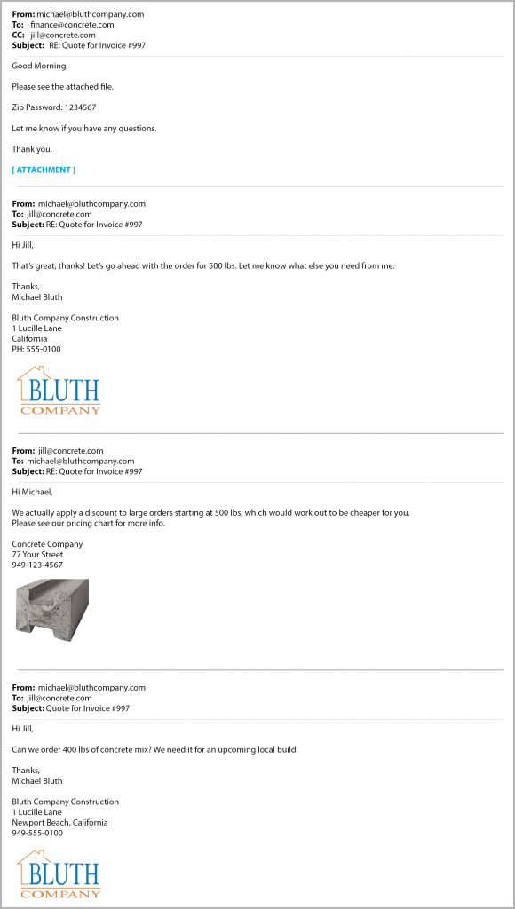 Example of an email reply chain attack.