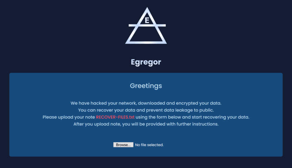 egregor landing page dark web