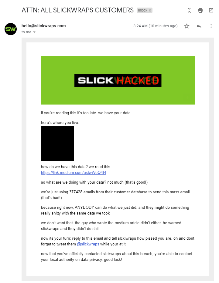 slickwraps breach email