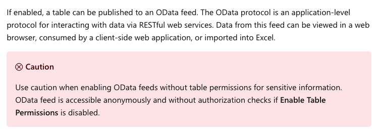 Warning to enable table permissions for sensitive information