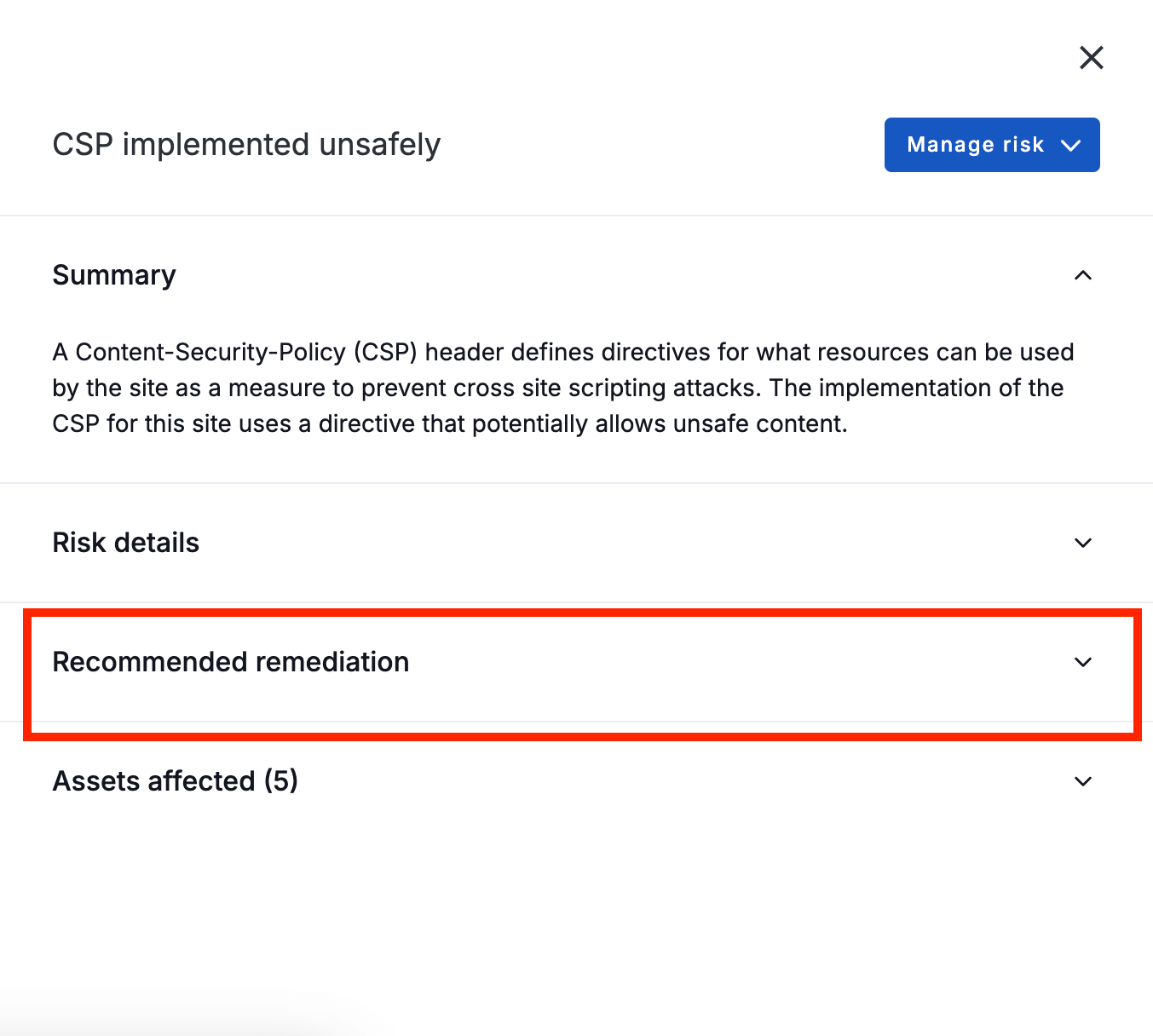 Remediation guidance on the UpGuard platform.